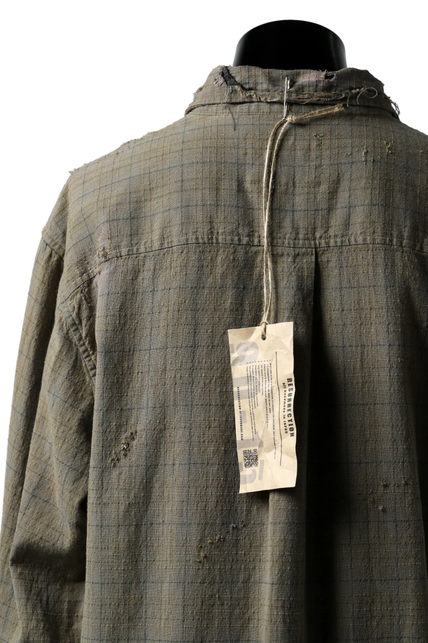 RESURRECTION HANDMADE vintage damage plaid shirt (KHAKI BEIGE) - Image 12