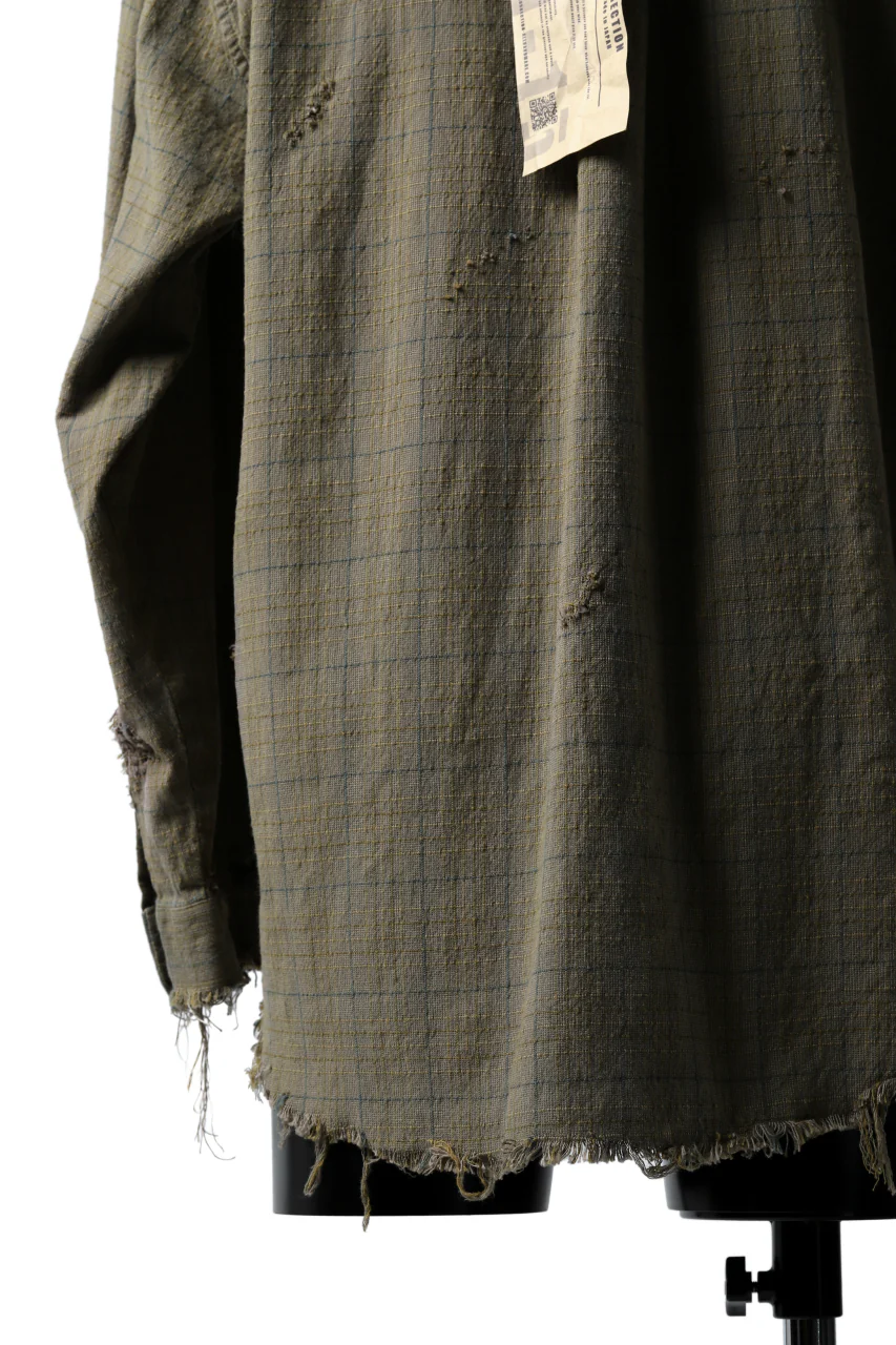 RESURRECTION HANDMADE vintage damage plaid shirt (KHAKI BEIGE) - Image 13