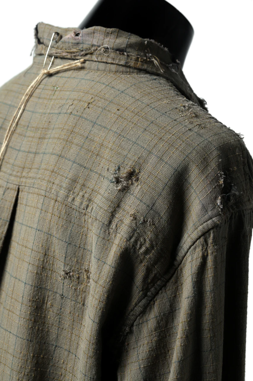 RESURRECTION HANDMADE vintage damage plaid shirt (KHAKI BEIGE) - Image 14