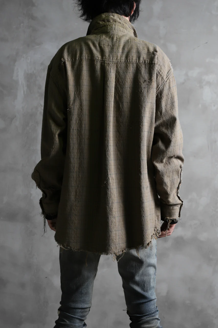RESURRECTION HANDMADE vintage damage plaid shirt (KHAKI BEIGE) - Image 16