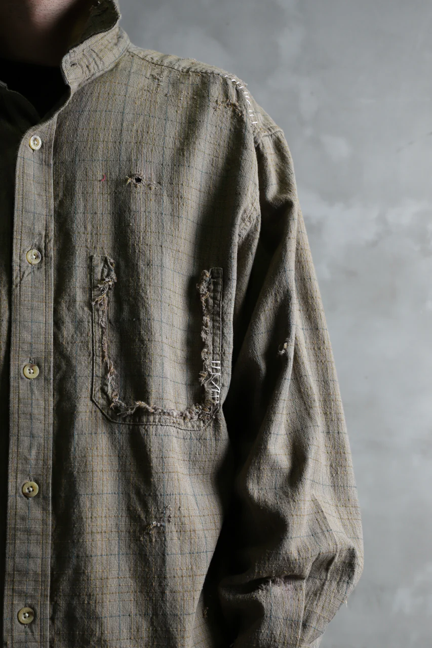 RESURRECTION HANDMADE vintage damage plaid shirt (KHAKI BEIGE) - Image 17