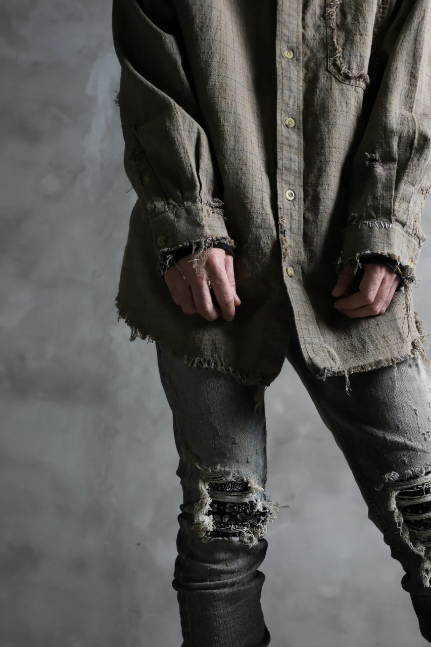 RESURRECTION HANDMADE vintage damage plaid shirt (KHAKI BEIGE) - Image 18