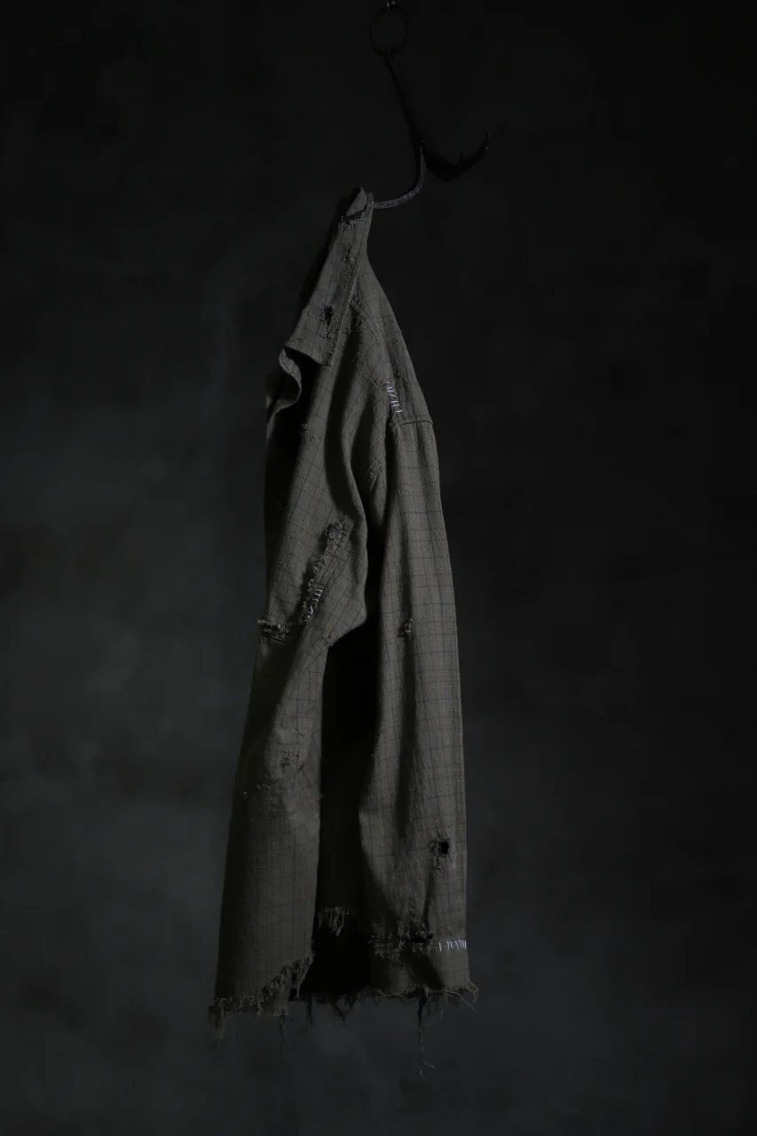 RESURRECTION HANDMADE vintage damage plaid shirt (KHAKI BEIGE) - Image 21