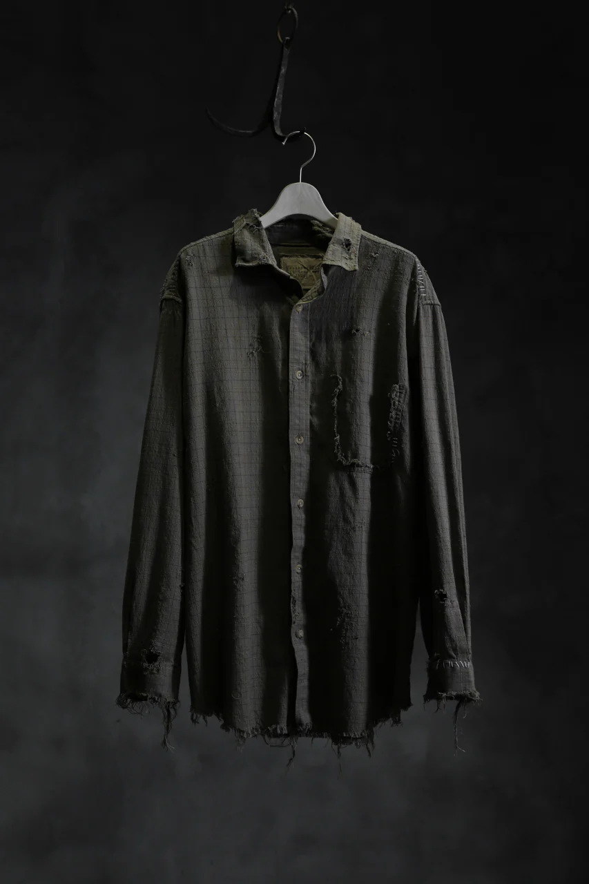 RESURRECTION HANDMADE vintage damage plaid shirt (KHAKI BEIGE) - Image 22