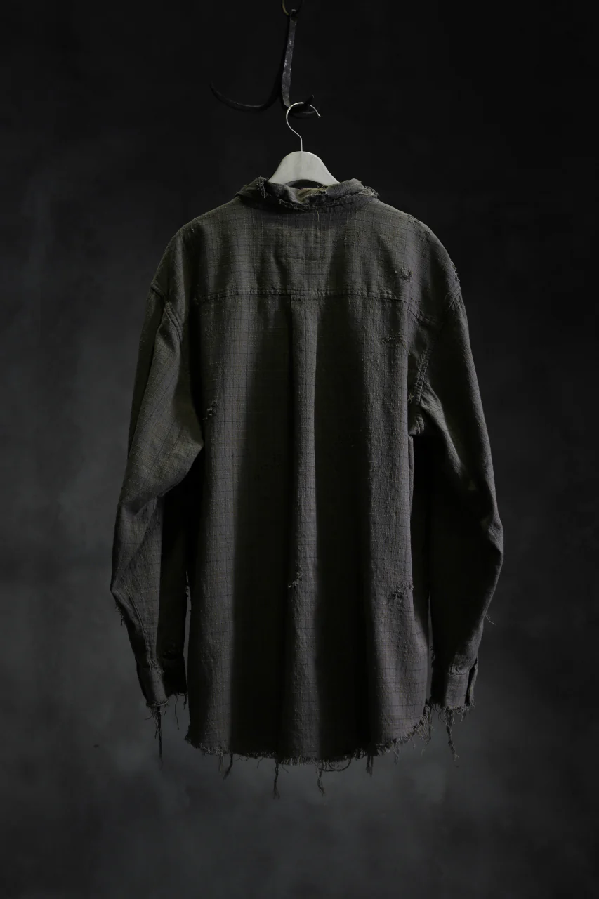 RESURRECTION HANDMADE vintage damage plaid shirt (KHAKI BEIGE) - Image 23