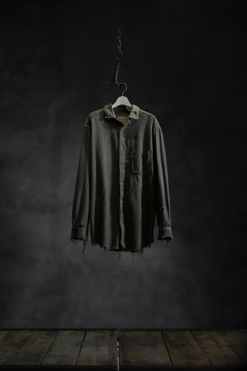 RESURRECTION HANDMADE vintage damage plaid shirt (KHAKI BEIGE) - Image 24