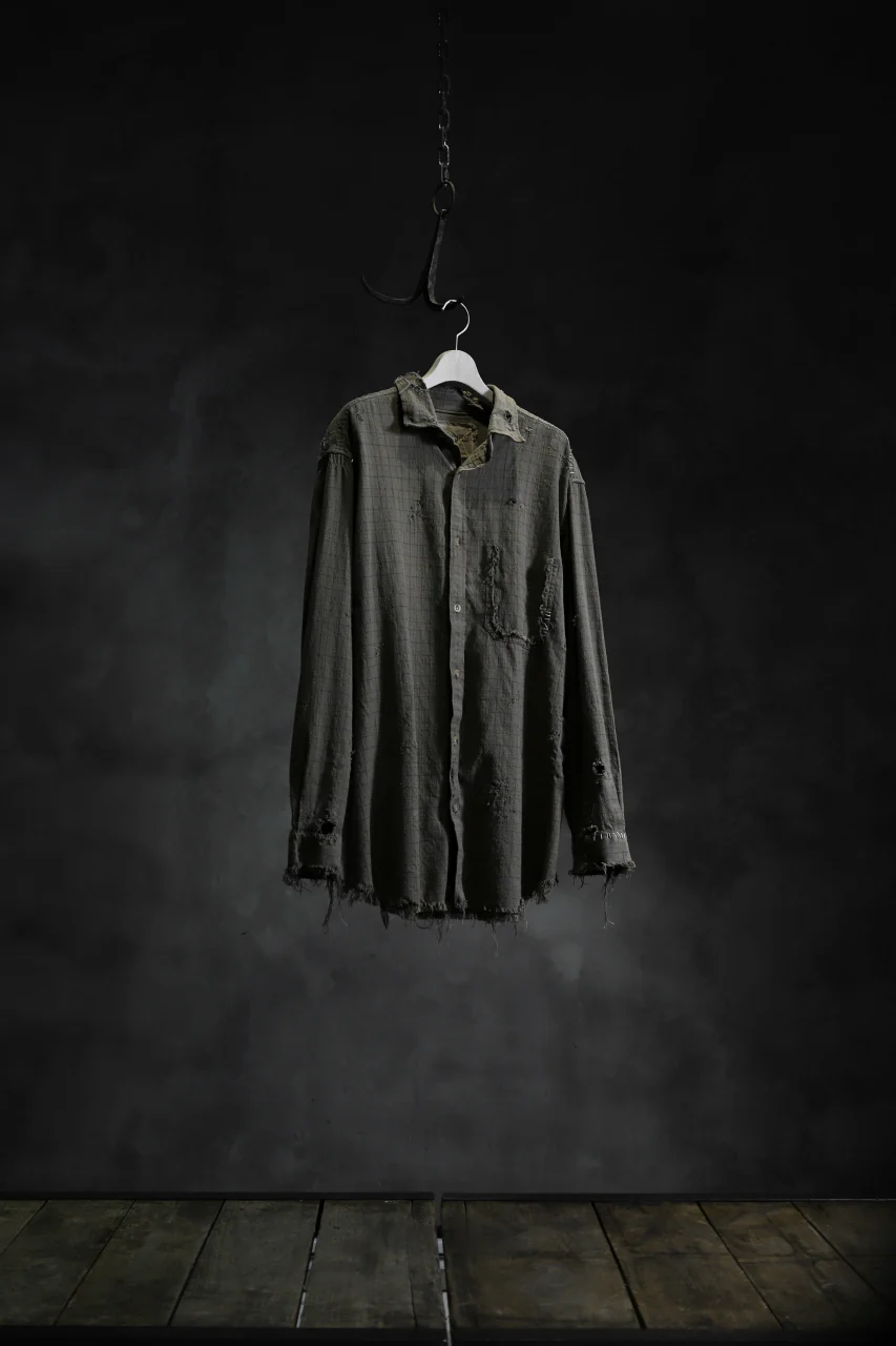 RESURRECTION HANDMADE vintage damage plaid shirt (KHAKI BEIGE) - Image 25