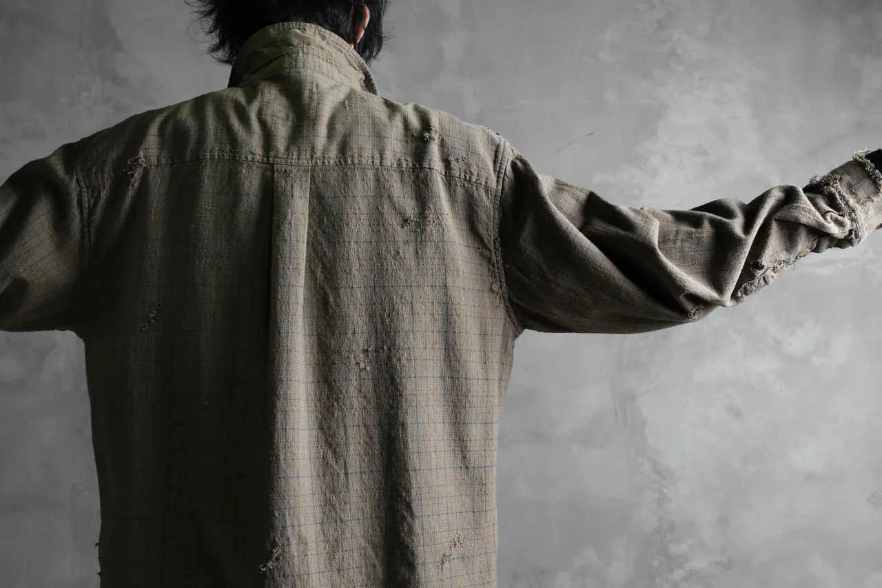 RESURRECTION HANDMADE vintage damage plaid shirt (KHAKI BEIGE) - Image 28
