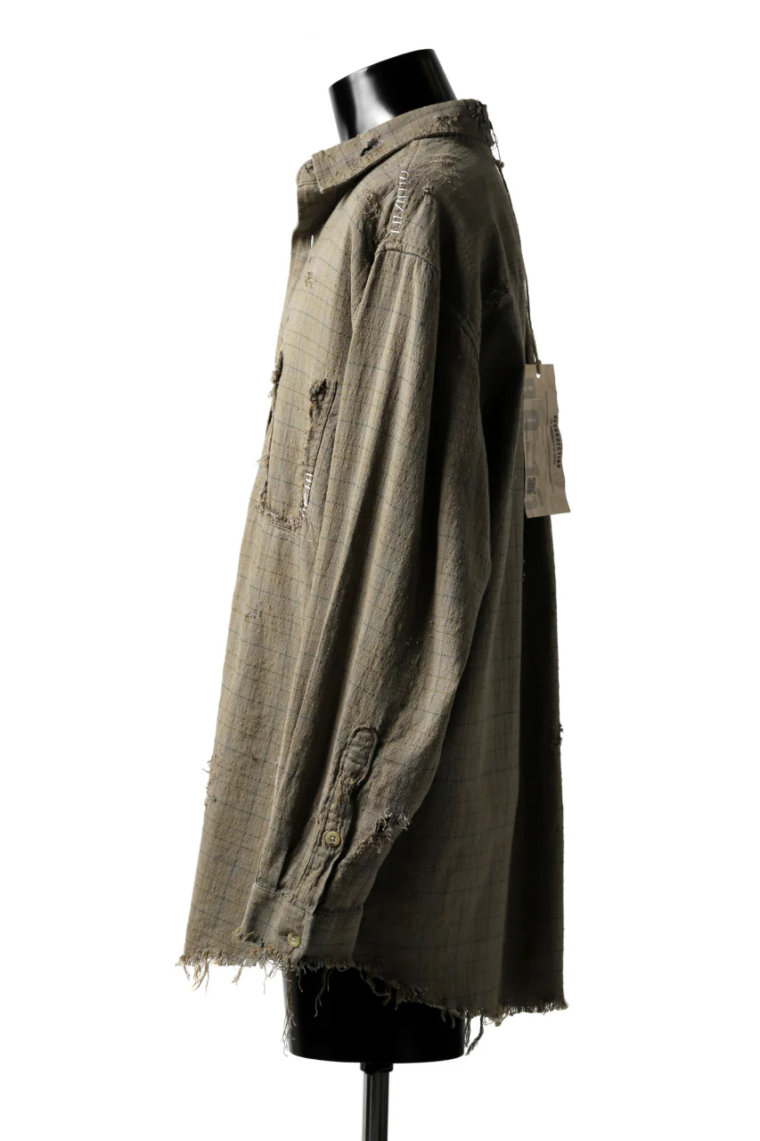 RESURRECTION HANDMADE vintage damage plaid shirt (KHAKI BEIGE) - Image 3