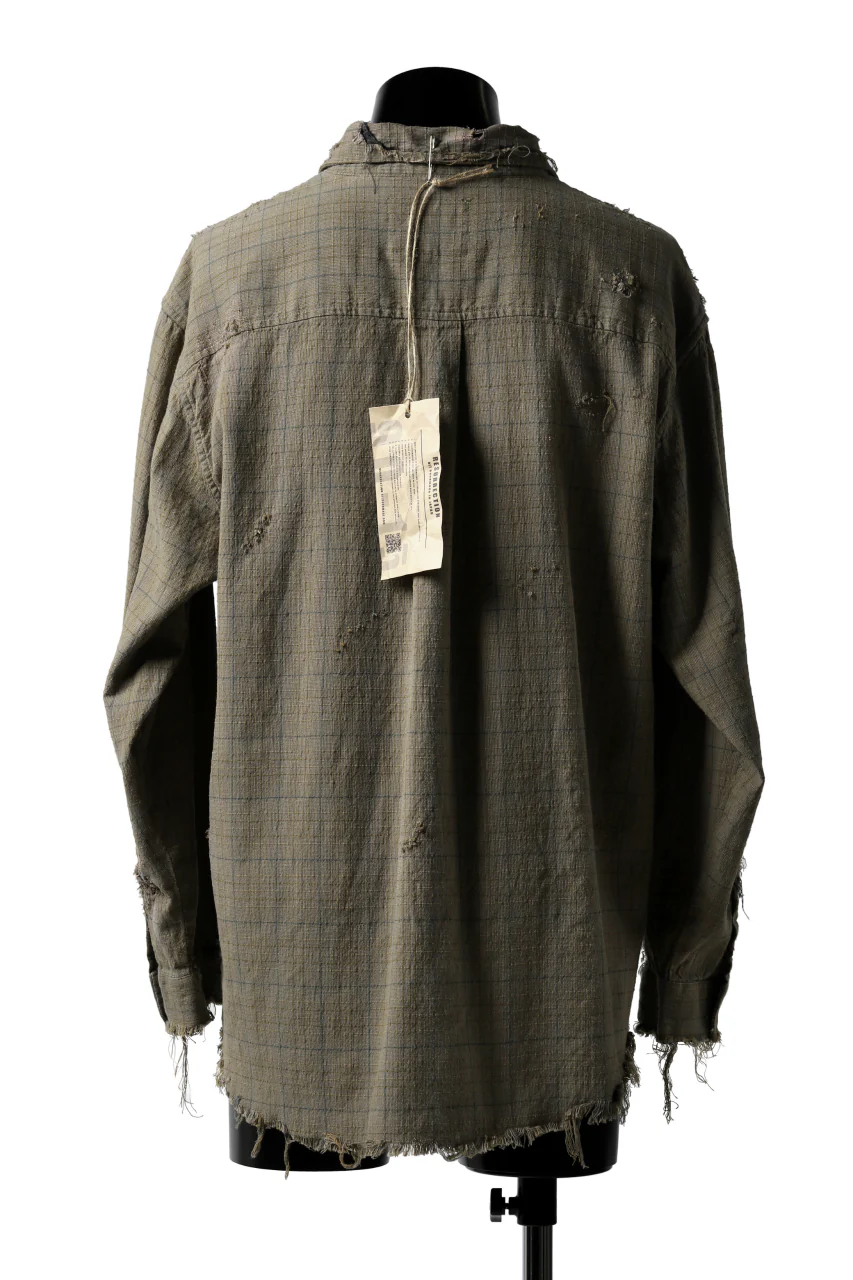 RESURRECTION HANDMADE vintage damage plaid shirt (KHAKI BEIGE) - Image 4