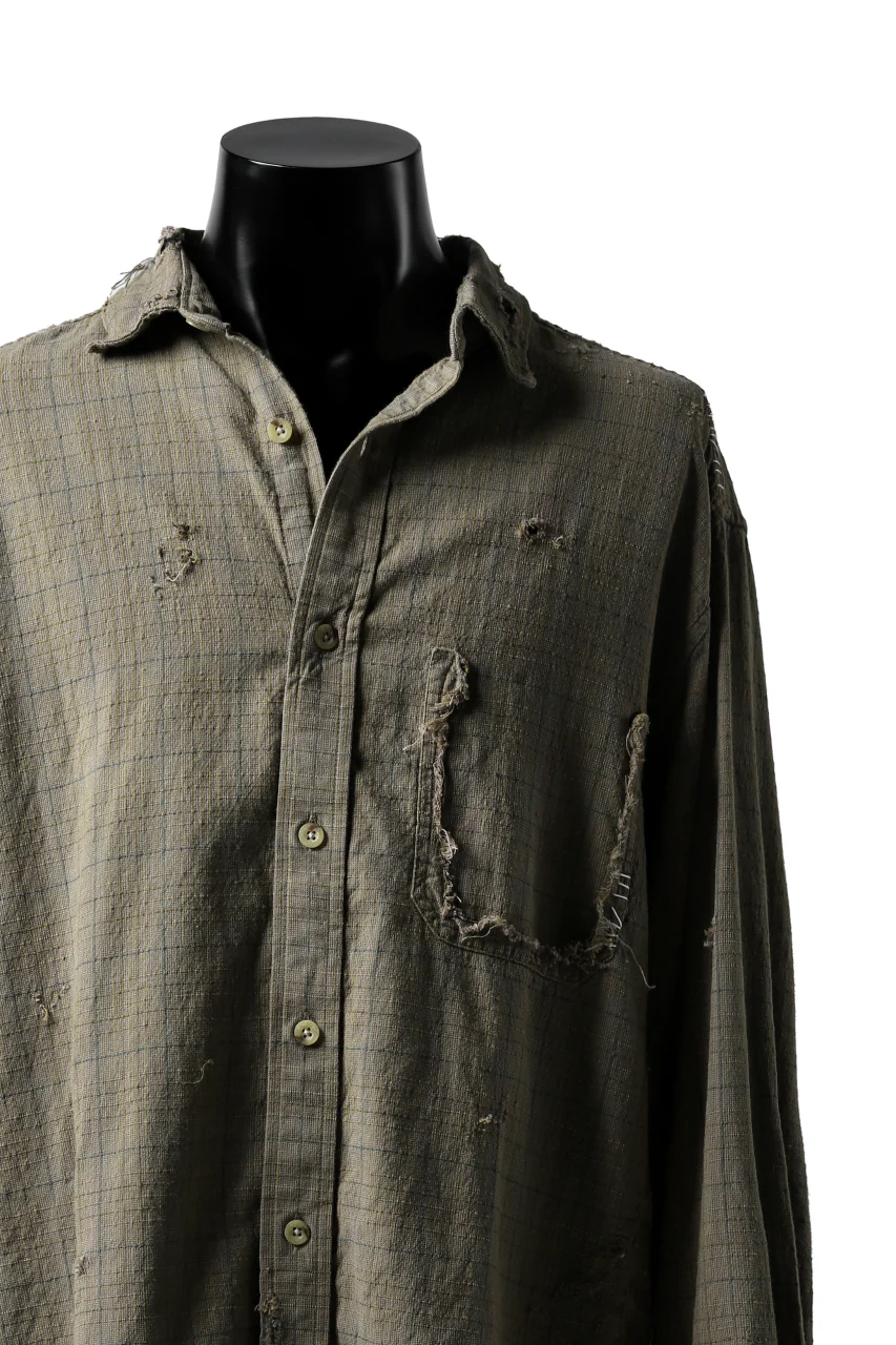 RESURRECTION HANDMADE vintage damage plaid shirt (KHAKI BEIGE) - Image 5