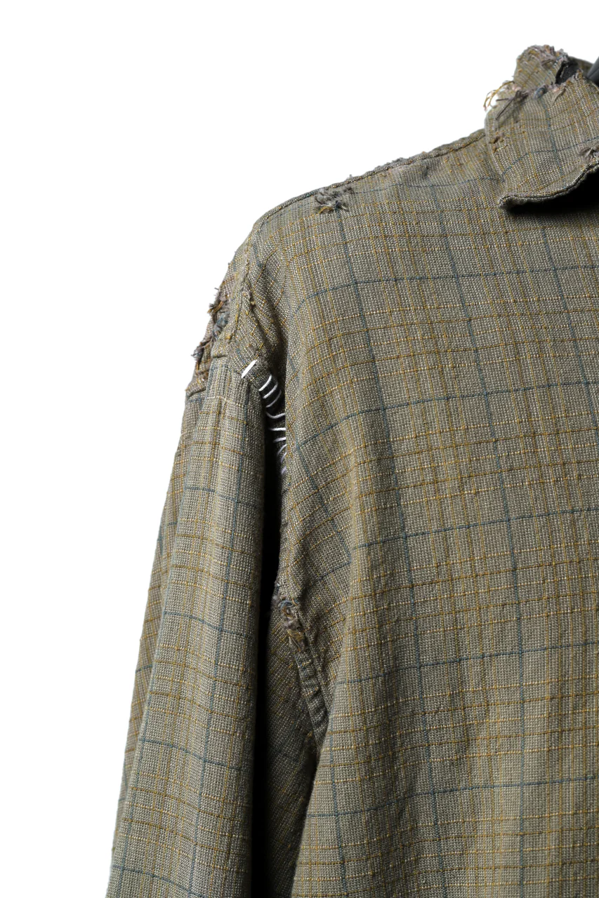 RESURRECTION HANDMADE vintage damage plaid shirt (KHAKI BEIGE) - Image 7