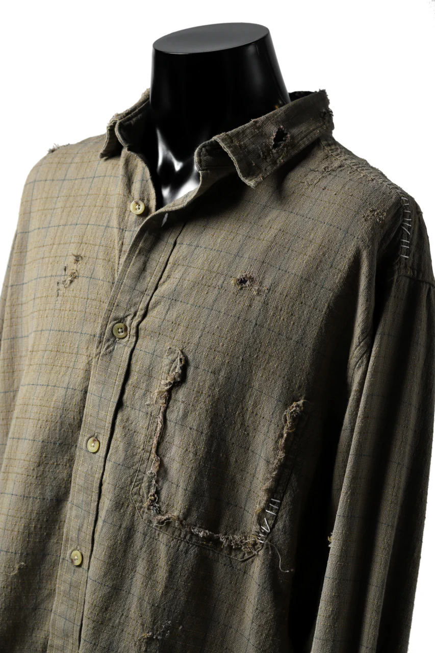 RESURRECTION HANDMADE vintage damage plaid shirt (KHAKI BEIGE) - Image 8
