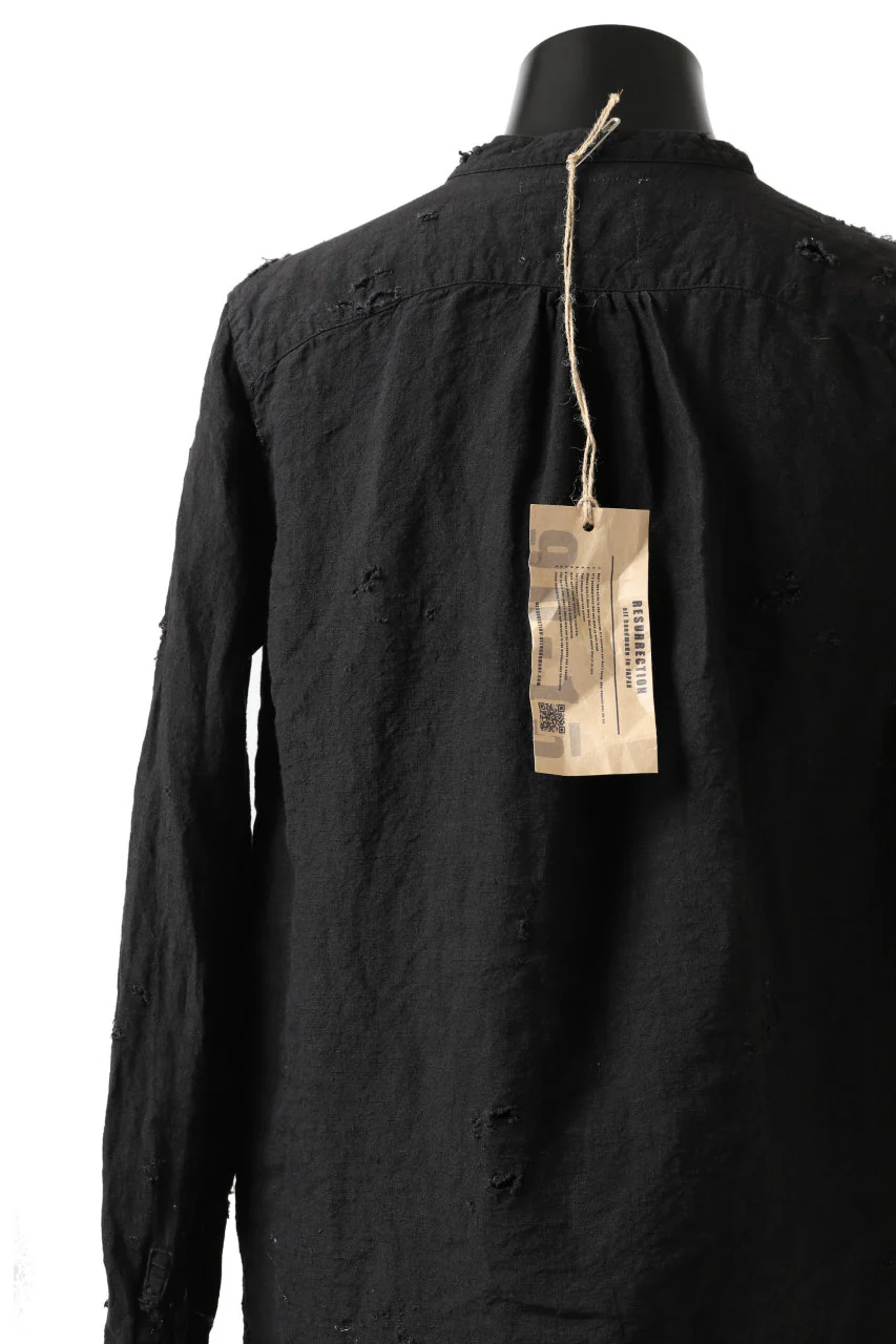 RESURRECTION x LOOM Re-production ASYMMETRY LINEN SHIRT (BLACK) - Image 16
