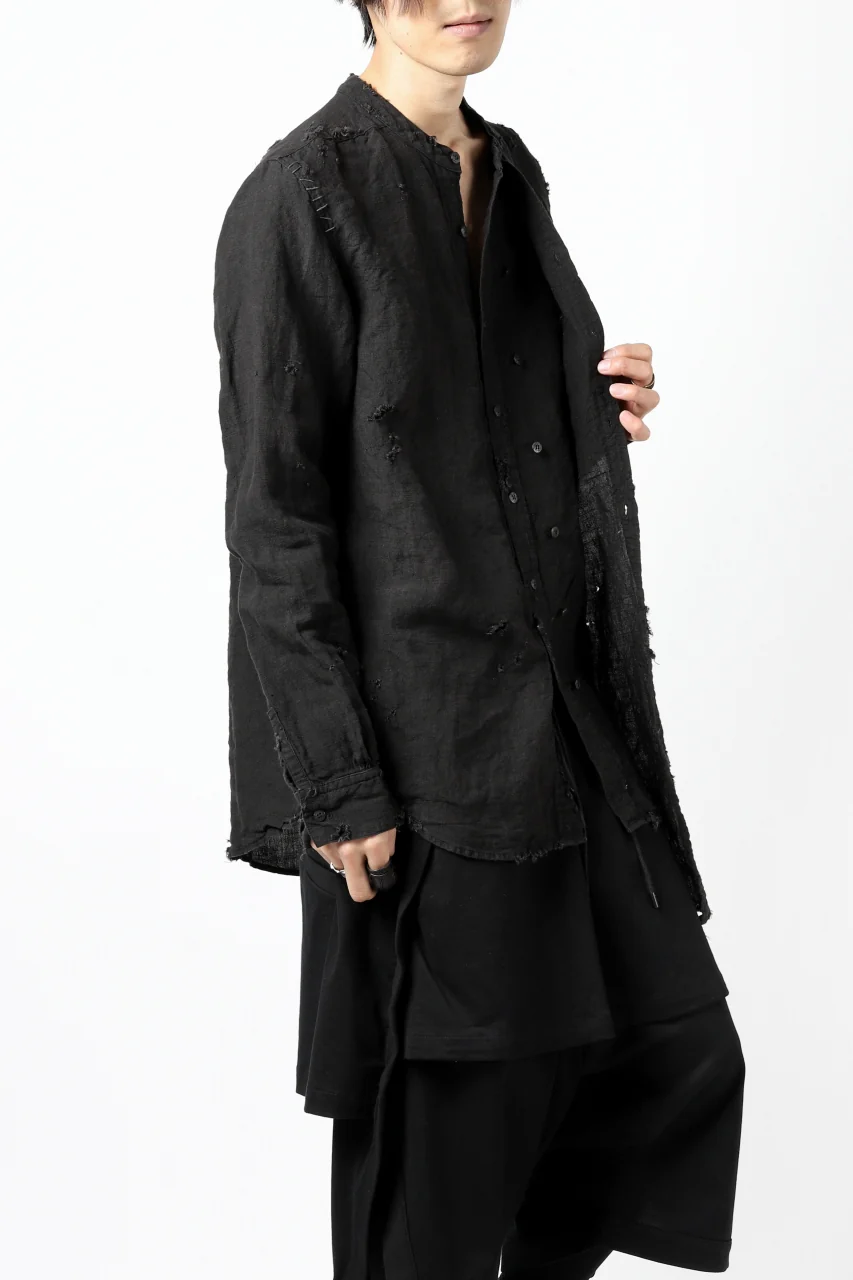 RESURRECTION x LOOM Re-production ASYMMETRY LINEN SHIRT (BLACK) - Image 24