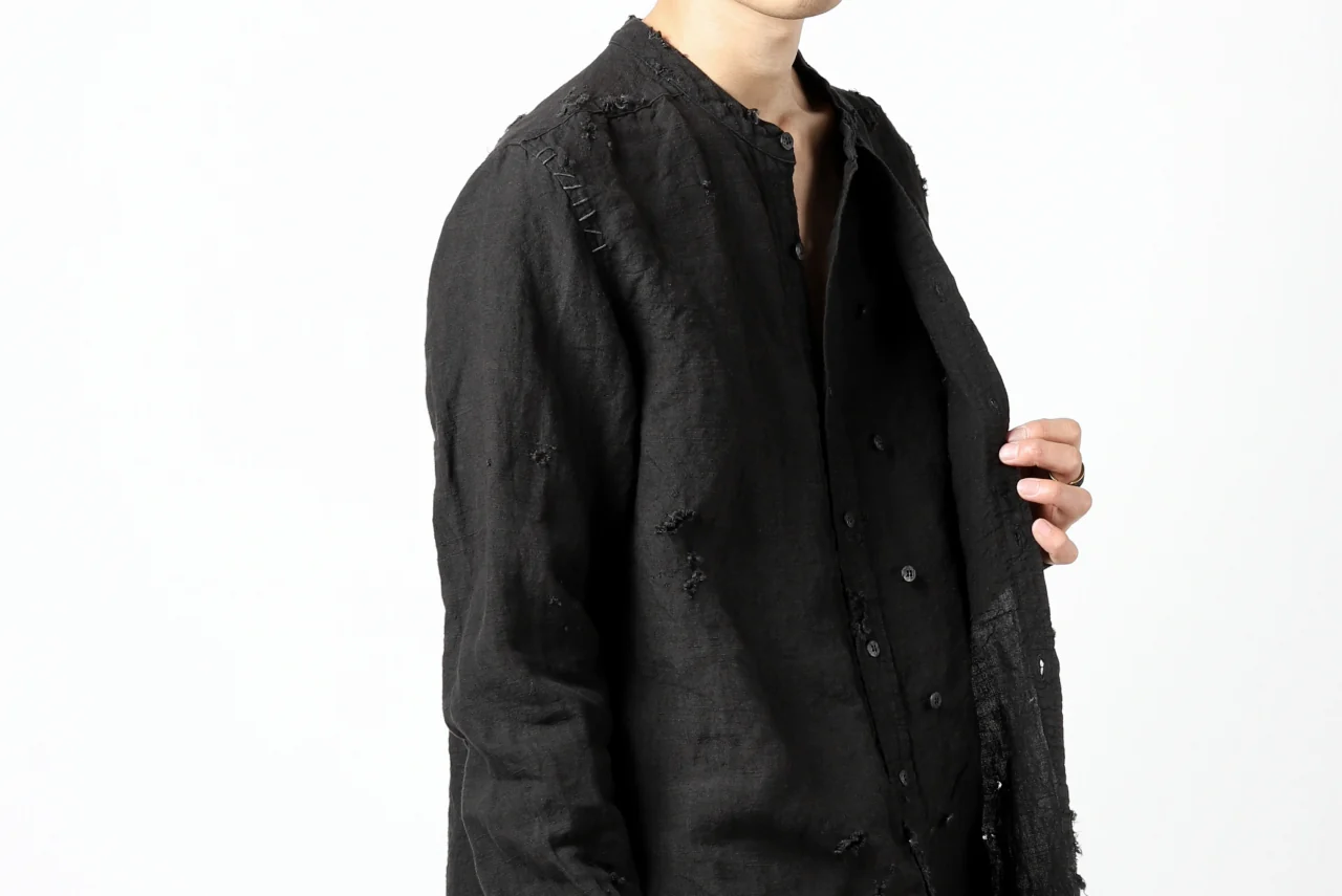 RESURRECTION x LOOM Re-production ASYMMETRY LINEN SHIRT (BLACK) - Image 28