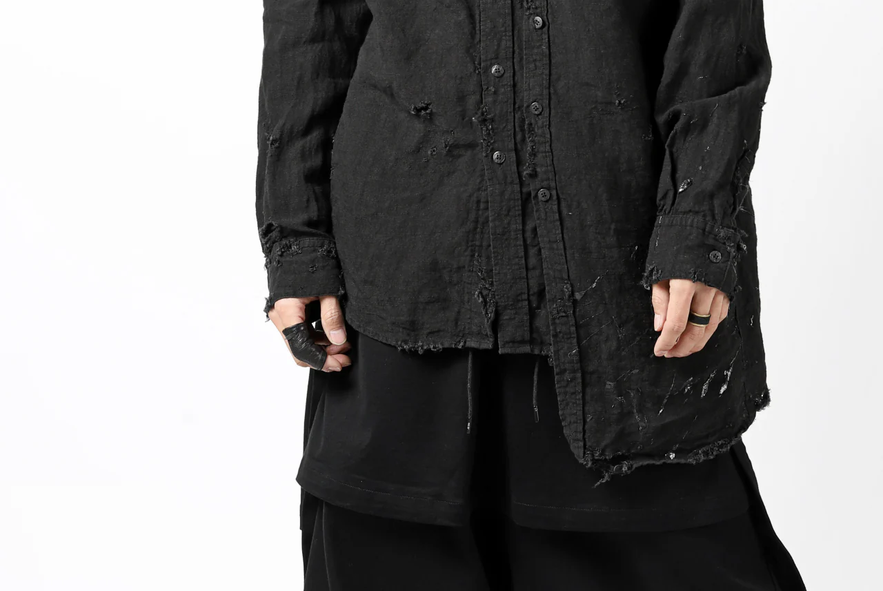 RESURRECTION x LOOM Re-production ASYMMETRY LINEN SHIRT (BLACK) - Image 29