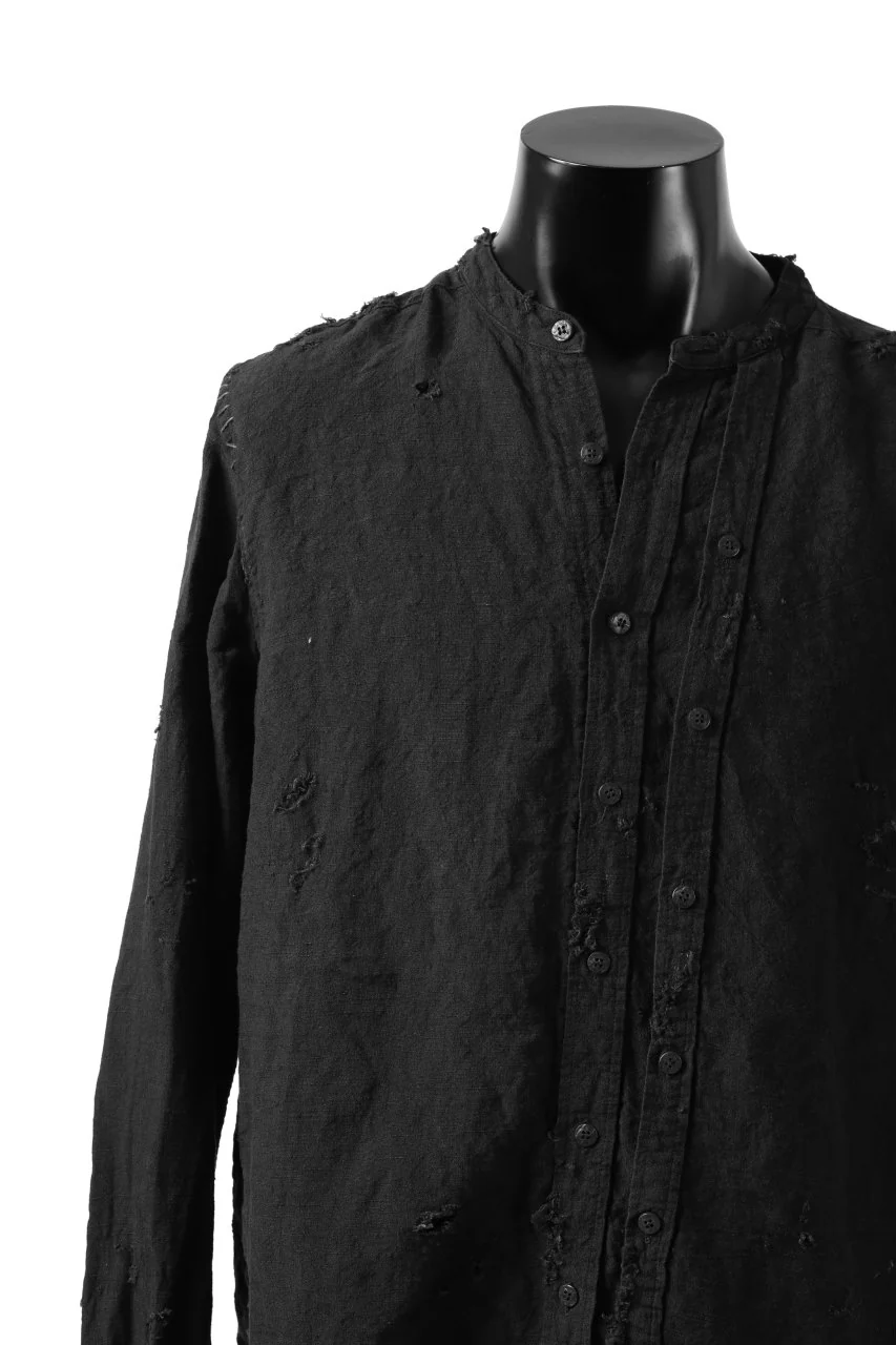 RESURRECTION x LOOM Re-production ASYMMETRY LINEN SHIRT (BLACK) - Image 6