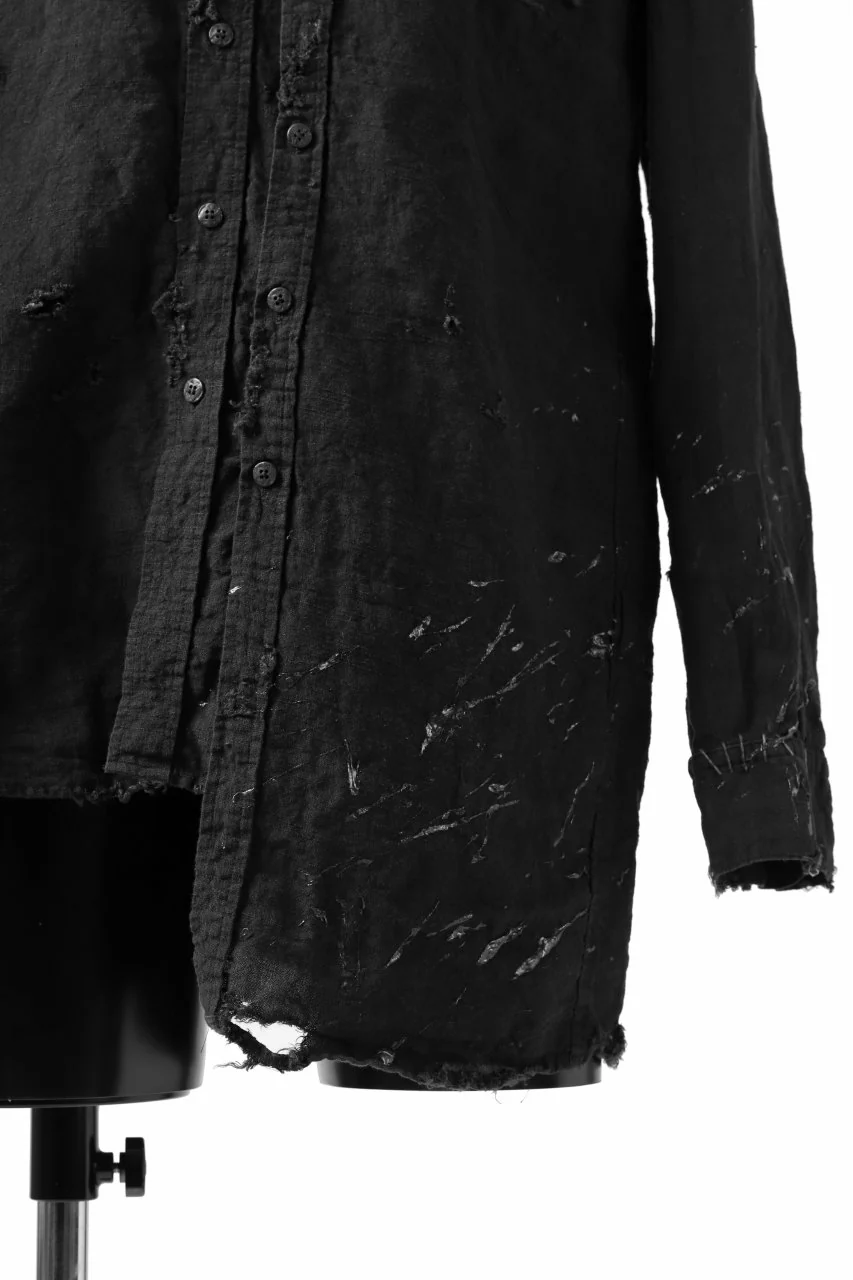 RESURRECTION x LOOM Re-production ASYMMETRY LINEN SHIRT (BLACK) - Image 8