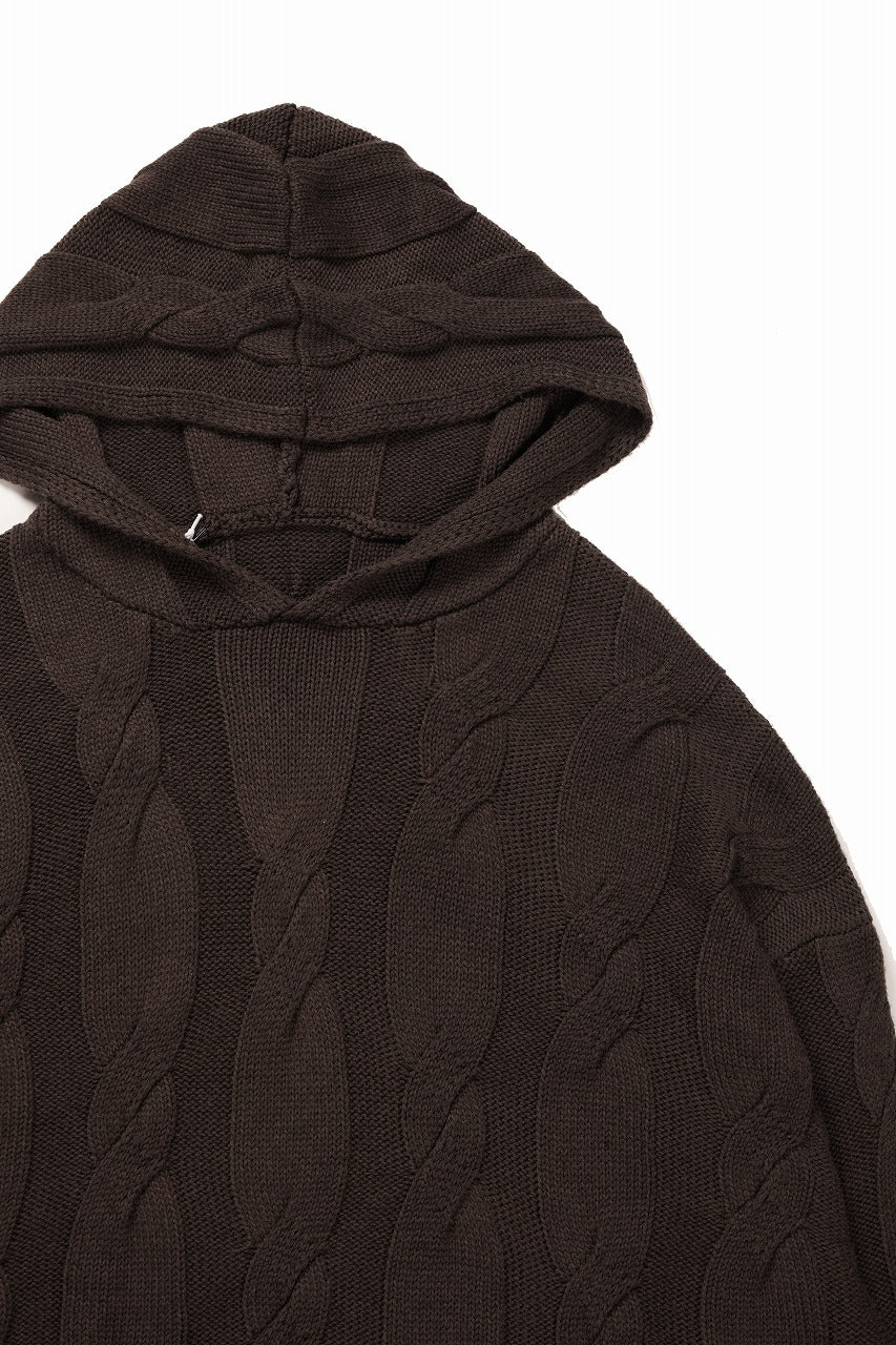 【SAMPLE SALE】A.F ARTEFACT CABLE KNIT HOODIE / OVER SIZED FIT (BROWN) - Image 3