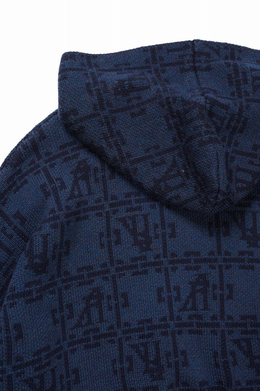 【SAMPLE SALE】A.F ARTEFACT JACGURD KNIT HOODIE / OVER SIZED FIT (NAVY x DARK NAVY) - Image 6