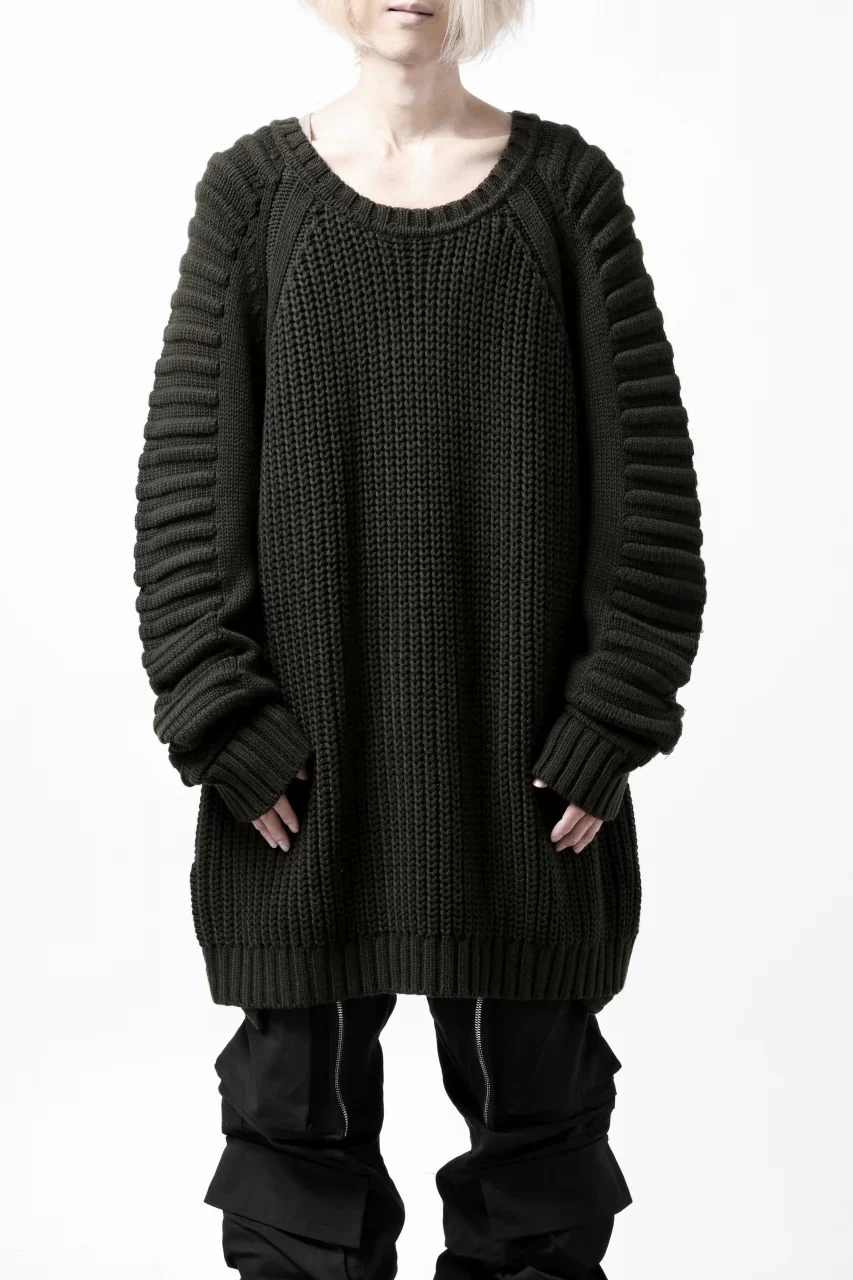 【SAMPLE SALE】A.F ARTEFACT LOWGAUGE CABLE KNIT PULLOVER LADDER-SLEEVE (KHAKI) - Image 10