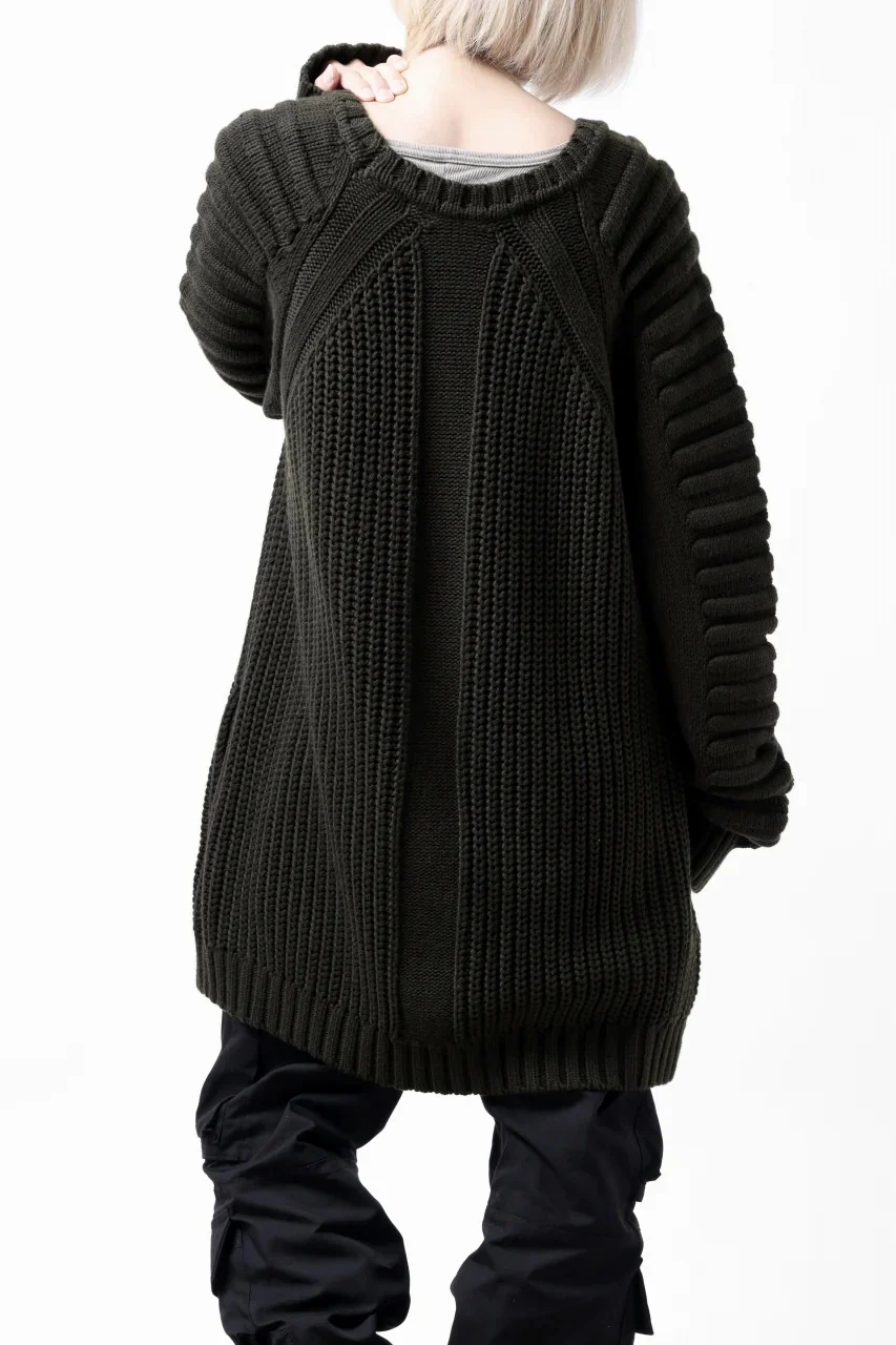 【SAMPLE SALE】A.F ARTEFACT LOWGAUGE CABLE KNIT PULLOVER LADDER-SLEEVE (KHAKI) - Image 14