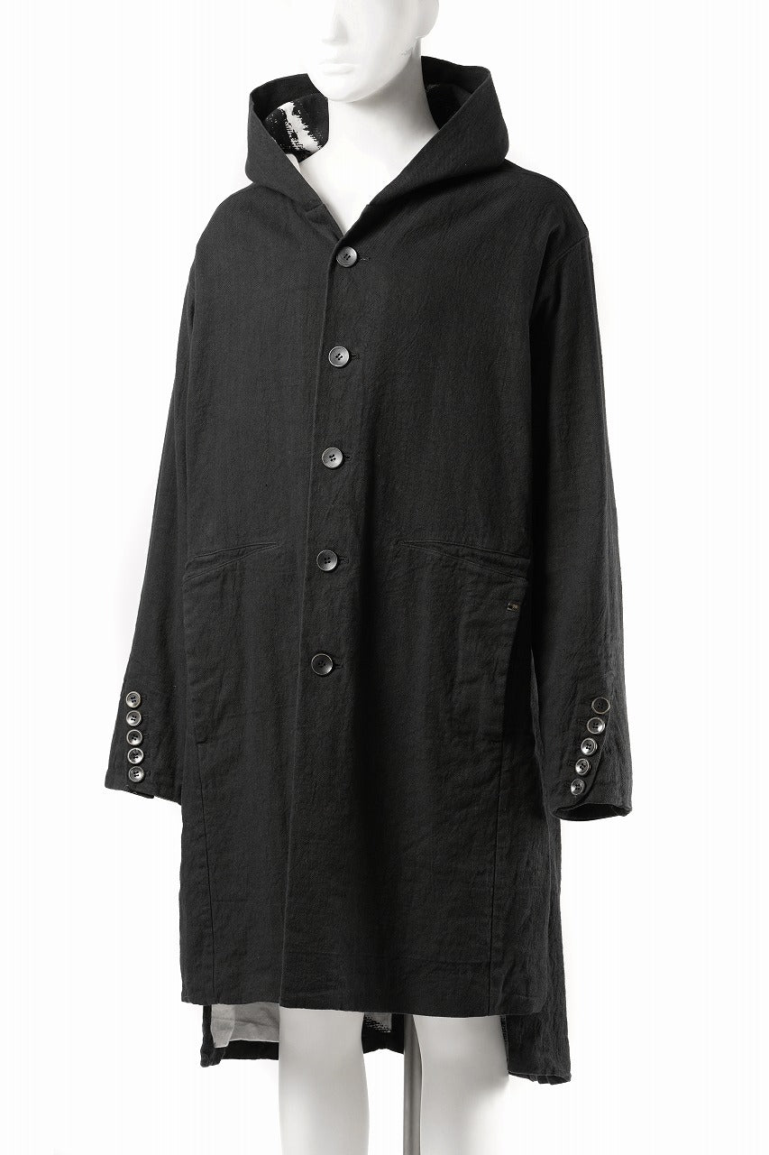 【SAMPLE SALE】vital reversible hooded coat / organic twill+texture print (BLACK x PRINT) - Image 3