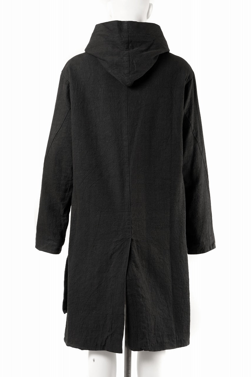 【SAMPLE SALE】vital reversible hooded coat / organic twill+texture print (BLACK x PRINT) - Image 4