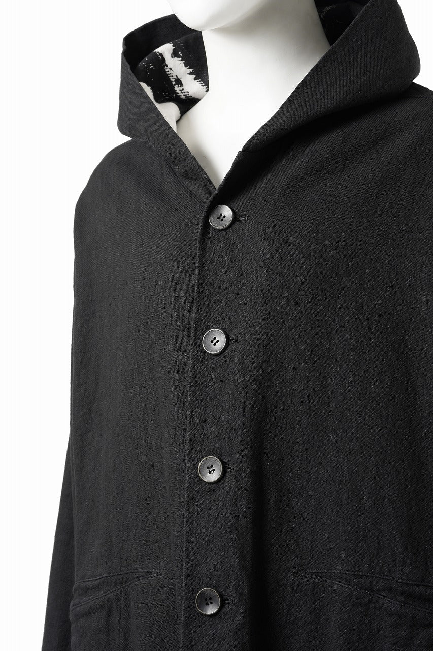 【SAMPLE SALE】vital reversible hooded coat / organic twill+texture print (BLACK x PRINT) - Image 6