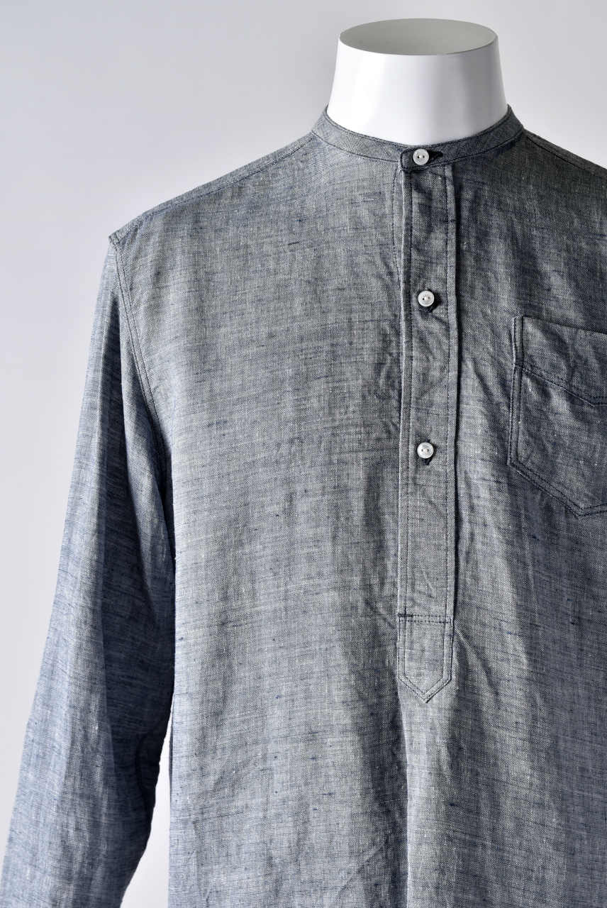 sus-sous band collar chambray shirt (BLUE) - Image 4