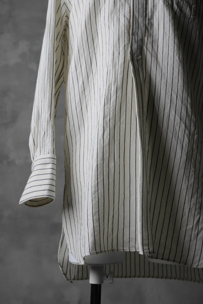 sus-sous band collar shirt / W52L48 Herringbone stripe (NATURAL×NAVY) - Image 6