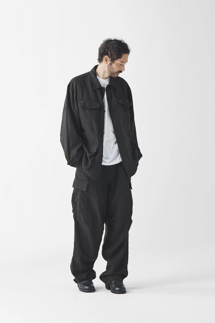 sus-sous exclusive military cargo pants / natural linen & wool (LIGHT BLACK) - Image 15