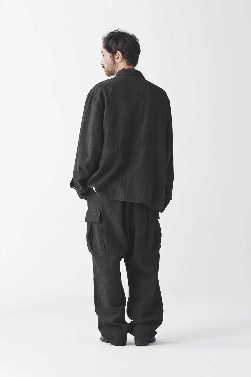 sus-sous exclusive military cargo pants / natural linen & wool (LIGHT BLACK) - Image 16