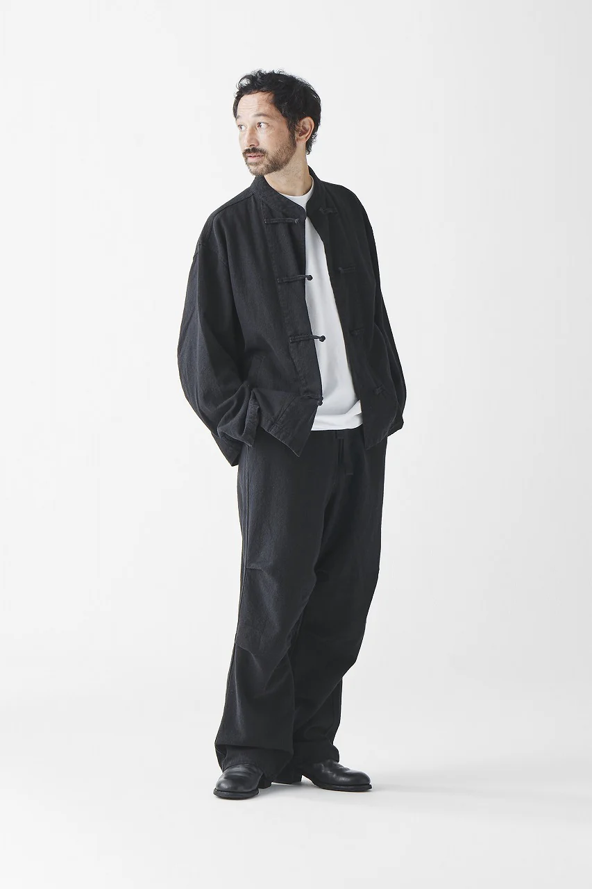 sus-sous exclusive wide pants / 10/2 linen cotton hop suck (BLACK) - Image 13
