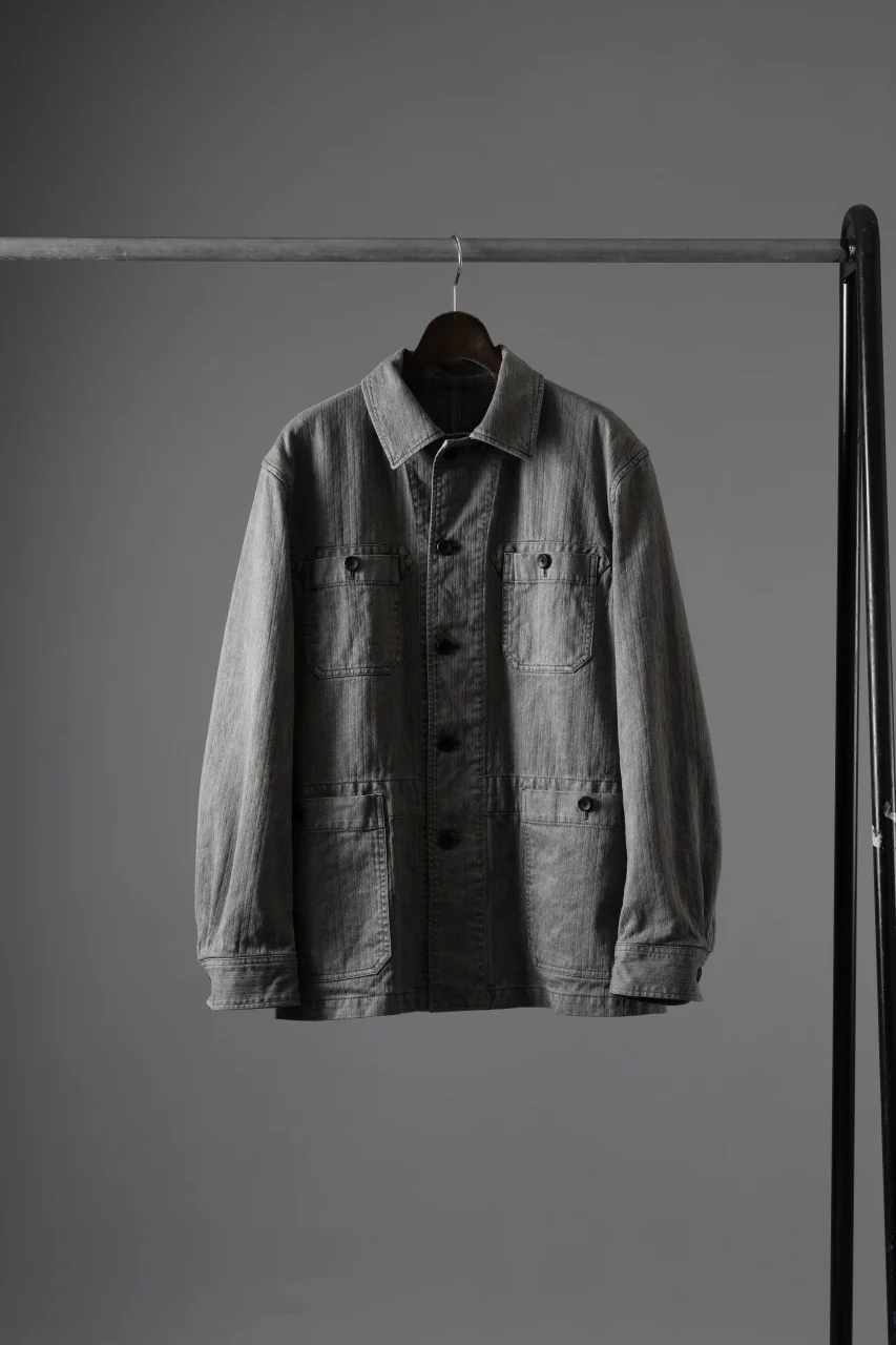 sus-sous germany work jacket / cotton linen herringbone (sumi) - Image 15