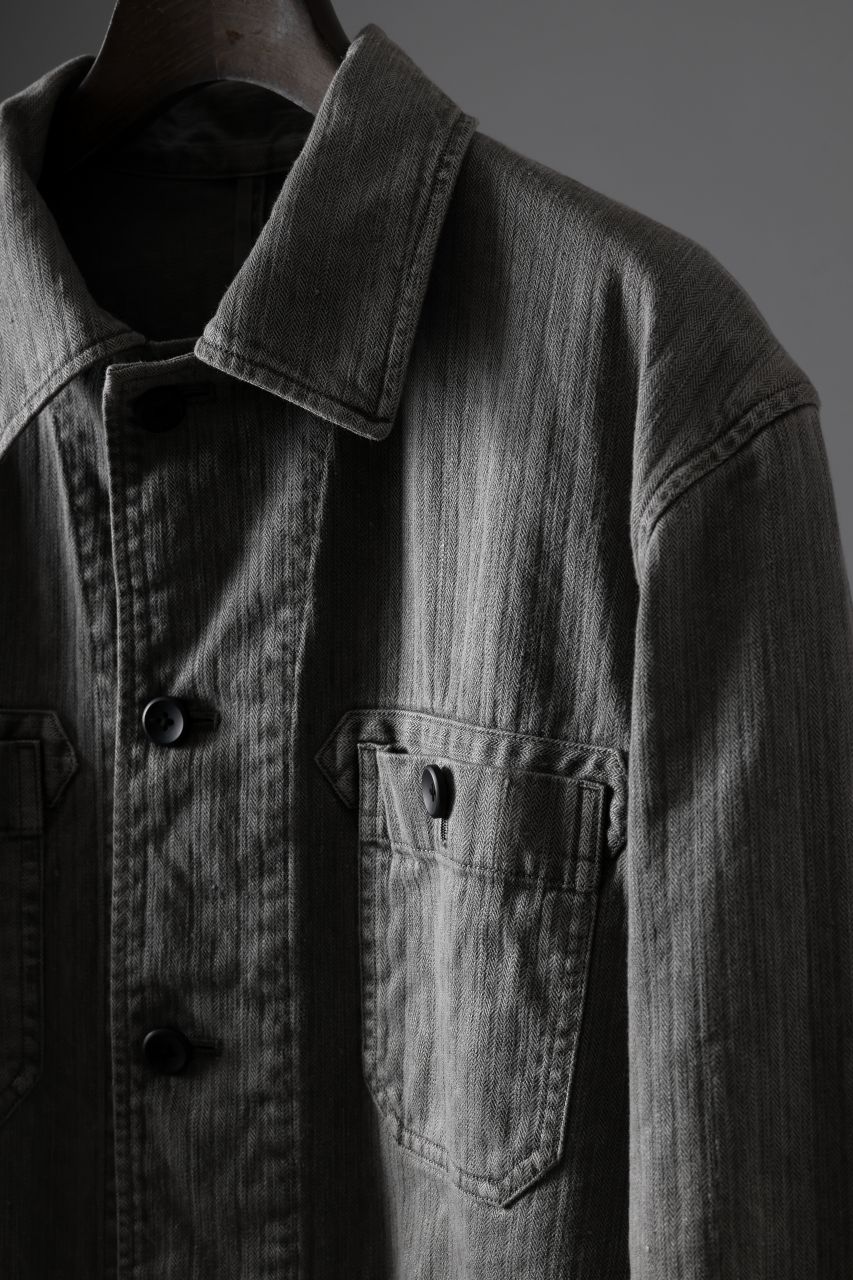 sus-sous germany work jacket / cotton linen herringbone (sumi) - Image 17