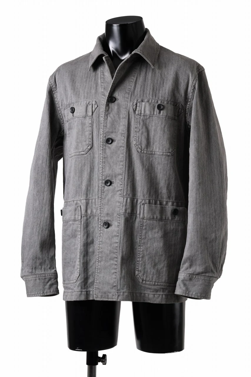 sus-sous germany work jacket / cotton linen herringbone (sumi) - Image 3