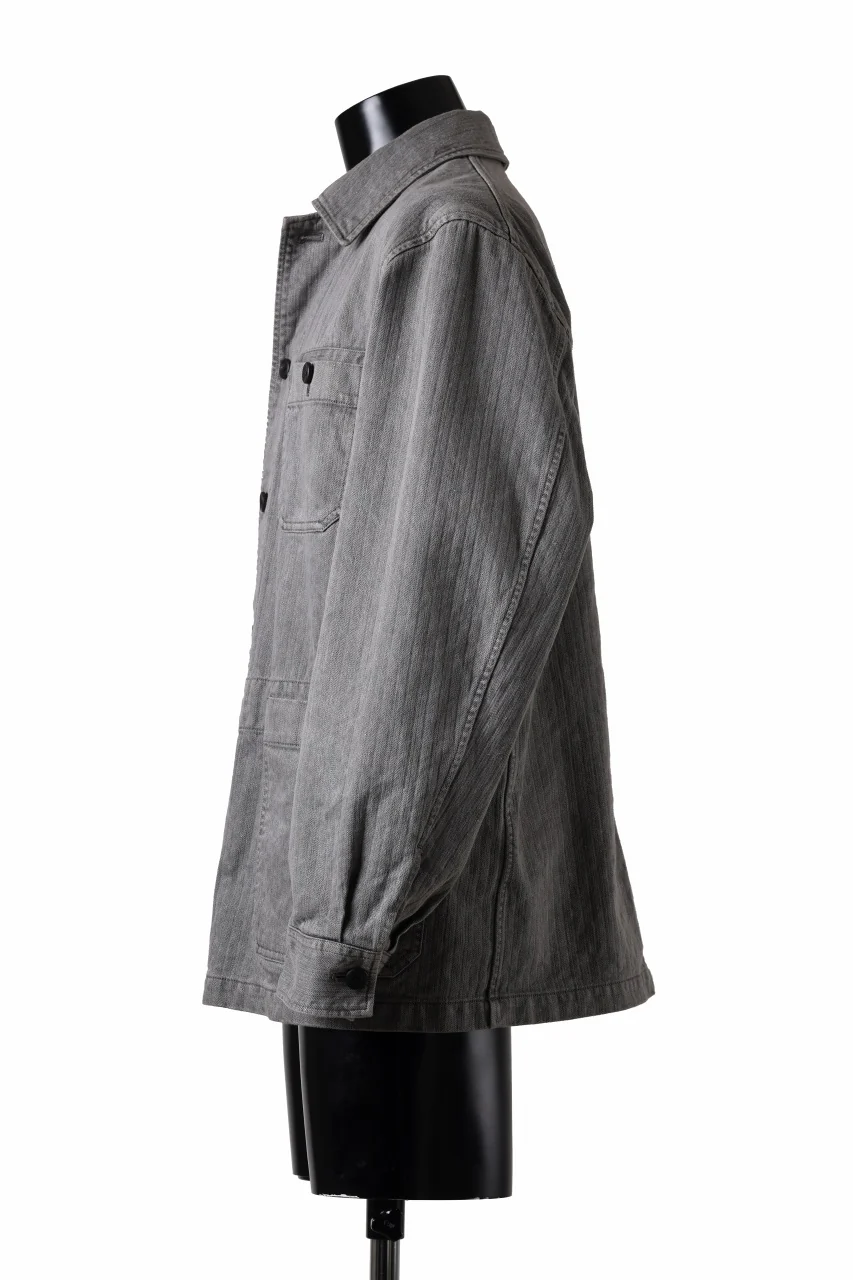 sus-sous germany work jacket / cotton linen herringbone (sumi) - Image 4