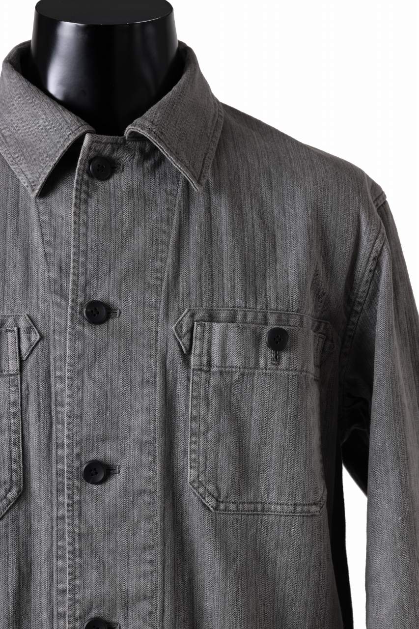 sus-sous germany work jacket / cotton linen herringbone (sumi) - Image 7
