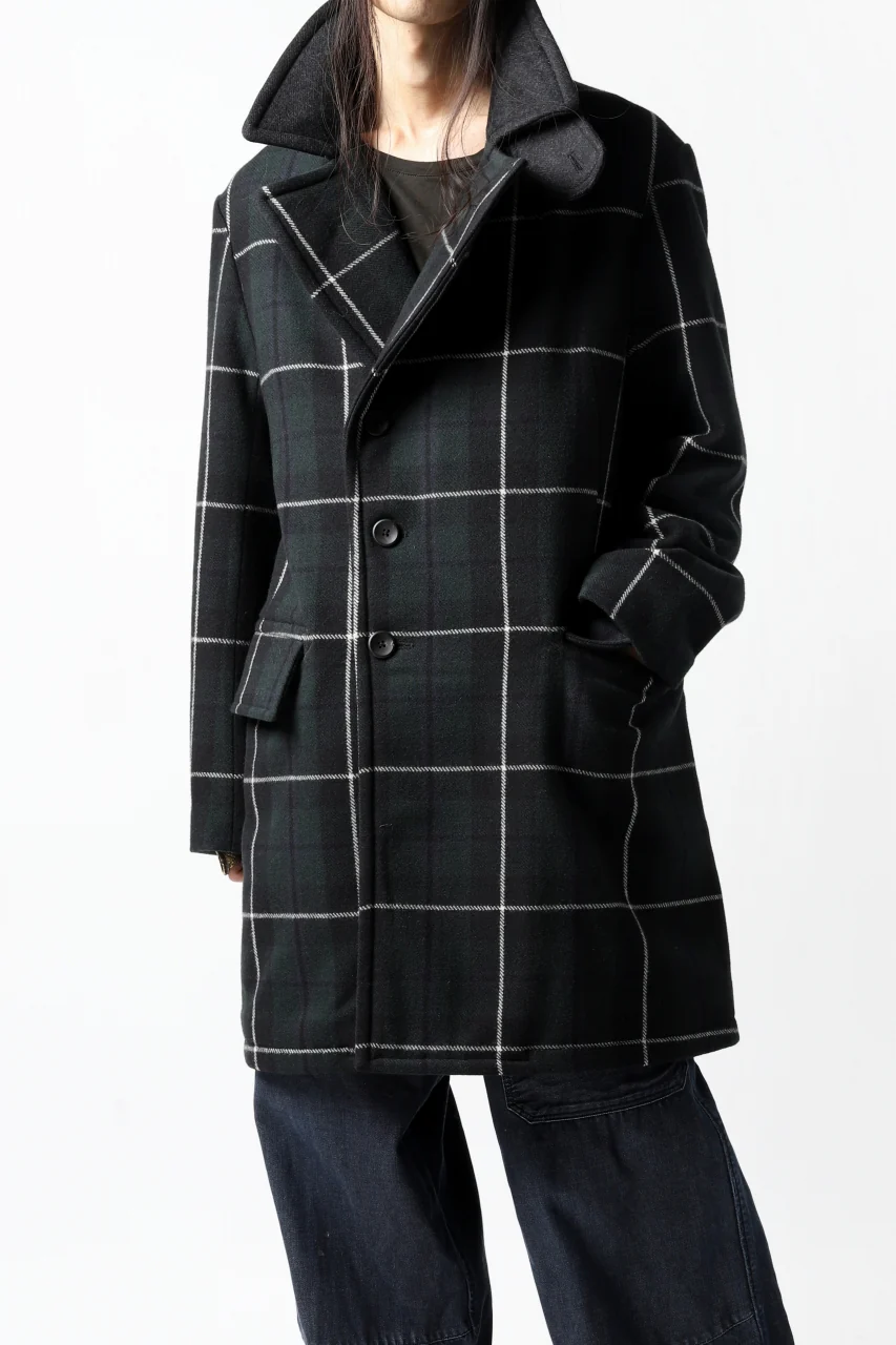 sus-sous great coat / wool cashmere twill (BLACK WATCH) - Image 2