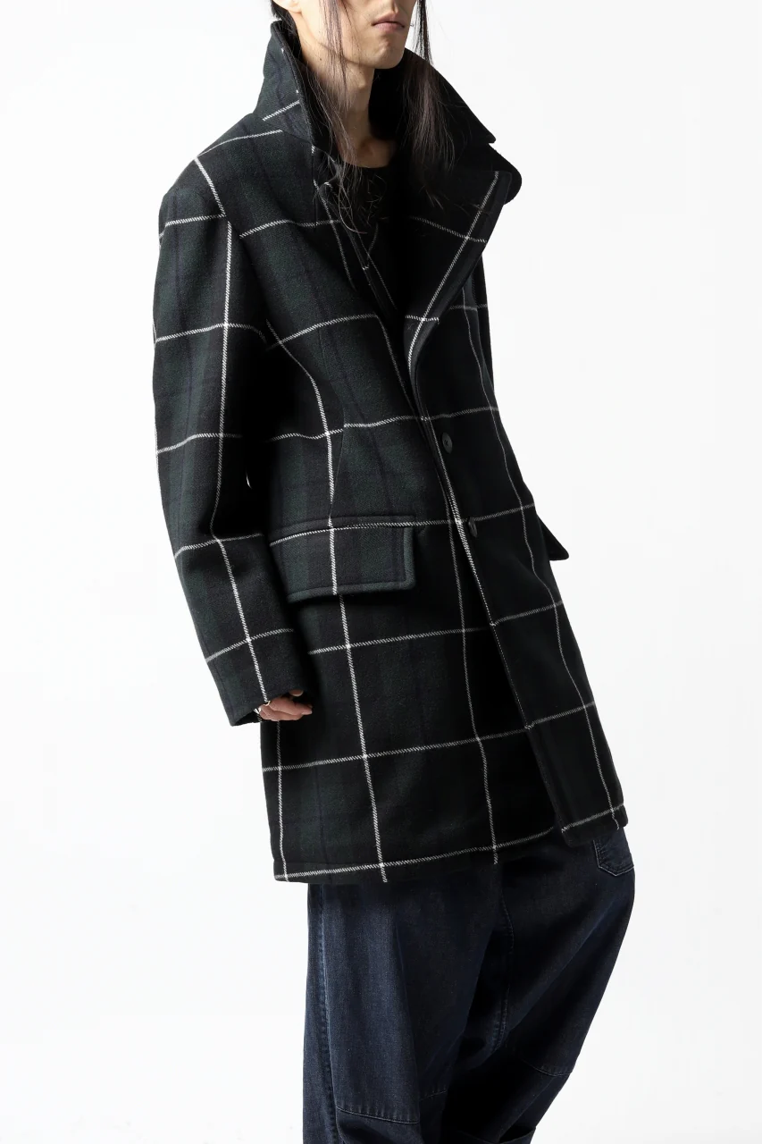 sus-sous great coat / wool cashmere twill (BLACK WATCH) - Image 33
