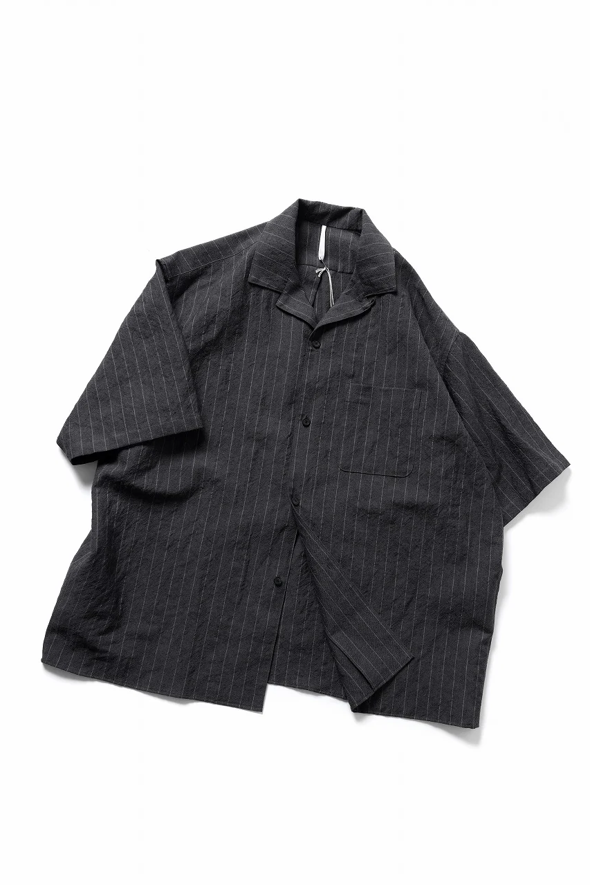 sus-sous open collar S/S shirt / L/W tumbler (CHARCOAL STRIPE) - Image 3