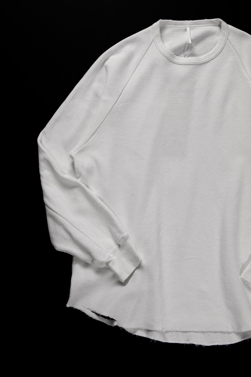 **sus-sous raglan L/S tee / dyed & damaged waffle 3/4 Cotton Linen (WHITE) - Image 10
