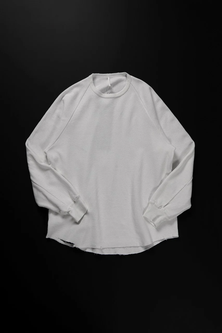 **sus-sous raglan L/S tee / dyed & damaged waffle 3/4 Cotton Linen (WHITE) - Image 2