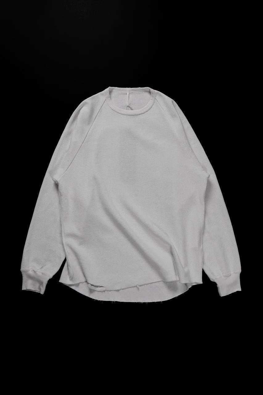 **sus-sous raglan L/S tee / dyed & damaged waffle 3/4 Cotton Linen (WHITE) - Image 3