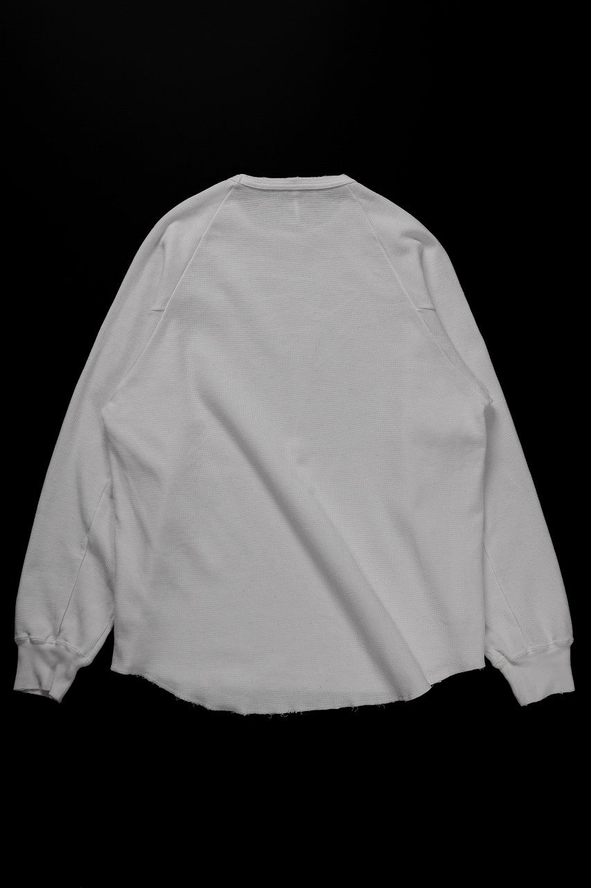 **sus-sous raglan L/S tee / dyed & damaged waffle 3/4 Cotton Linen (WHITE) - Image 4