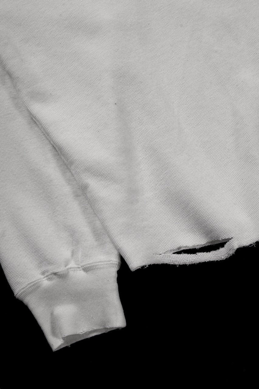 **sus-sous raglan L/S tee / dyed & damaged waffle 3/4 Cotton Linen (WHITE) - Image 7