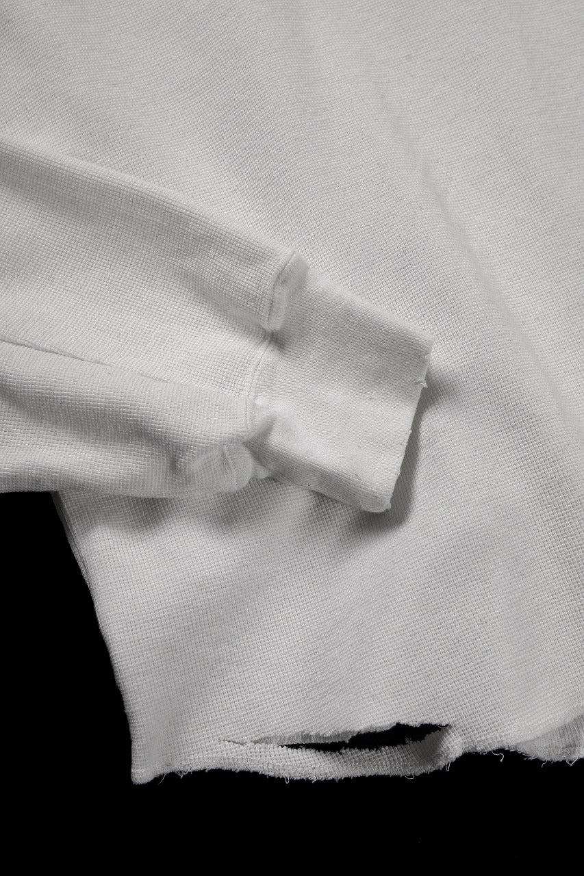 **sus-sous raglan L/S tee / dyed & damaged waffle 3/4 Cotton Linen (WHITE) - Image 9
