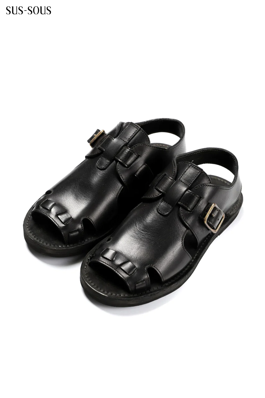 sus-sous sandal shoes / italy oiled cow leather *hand dyed (BLACK BROWN)